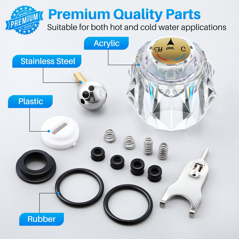 Acrylic Single Handle Trim Set, Complete Faucet Repair Kit Replacement Compatible with Delta 600 Series Shower Valve, Compatible with RP212 Stainless Steel Ball Valves and Clear Knob