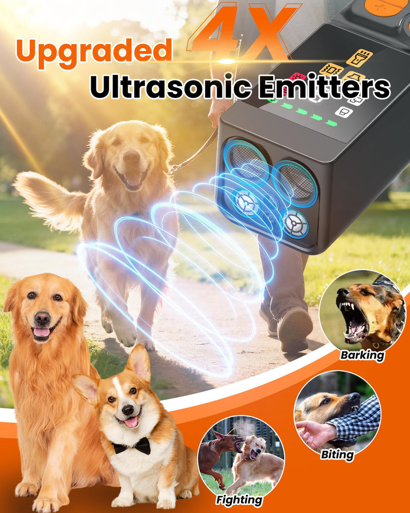 4X Ultrasonic Dog Bark Deterrent Devices, Anti Barking Device for Dogs with 10 Modes, 45FT Range, Rechargeable & Safe Bark Control for Indoor/Outdoor Use (Black+Orange) Black+Orange