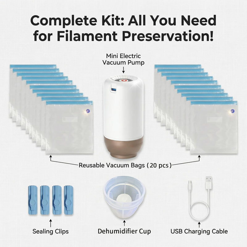 Filament Storage Bags with Auto Pump - Upgraded 20 Extra Large Filament Bags (13.39 * 11.81 inch) Plus 4 Clips - Extra Large Filament Vacuum Bags (White Suit A) White Suit A