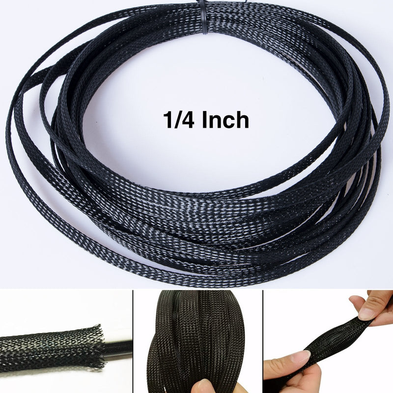 50ft - 1/2 Inch & 1/4 Inch Expandable Braided Cable Sleeve, Braided Wire Sleeving, Cable Wrap Mesh Wire Loom