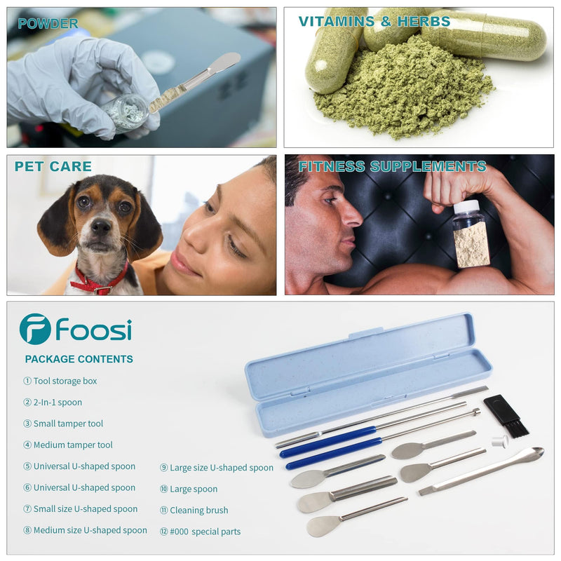 11Pcs Capsule Filling Machine Kit for Pill Filler All Sizes # 000 00 0 1 2 3 4 5- Micro lab Spoons Spatula Tool for Gel Capsules Empty Quickly Fill Tray with Herb Powder Tamper Tools
