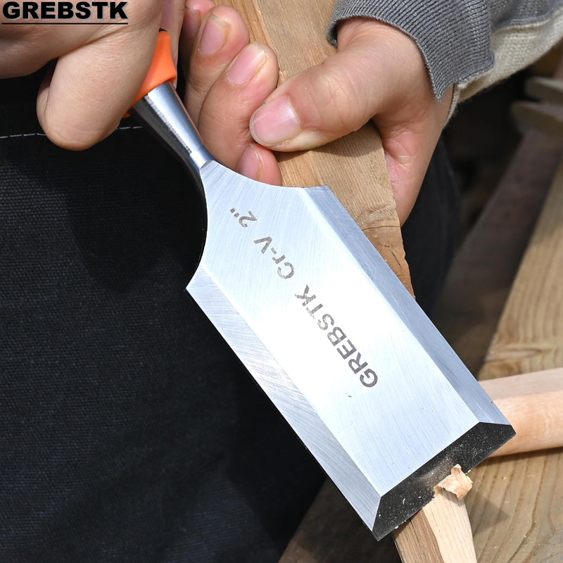GREBSTK 2 inch Professional Wood Chisel for Woodworking, CR-V Steel Bevel-Edge Bench Chisel, Comfortable Extra Large PVC High Impact Handle