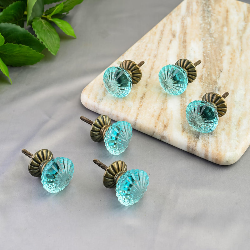 Perilla Home Set of 6 Knobs Glass Cassandra Knob Modern Decorative Glass Knobs for Home Decor, Kitchen, Cabinet, Hardware, Cupboard, Door, Dresser, Wardrobe and Drawer Pulls Aqua Blue Aqua Blue - Cassandra