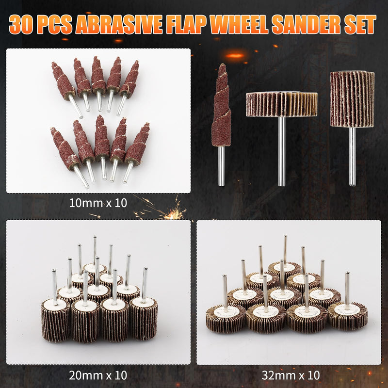 30 Pcs Flap Wheel Sander for Dremel, 80 Grit Flap Sanding Wheel Rotary Tool Accessories Kit for Removing Rust and Polishing,1/8-inch Shank 30