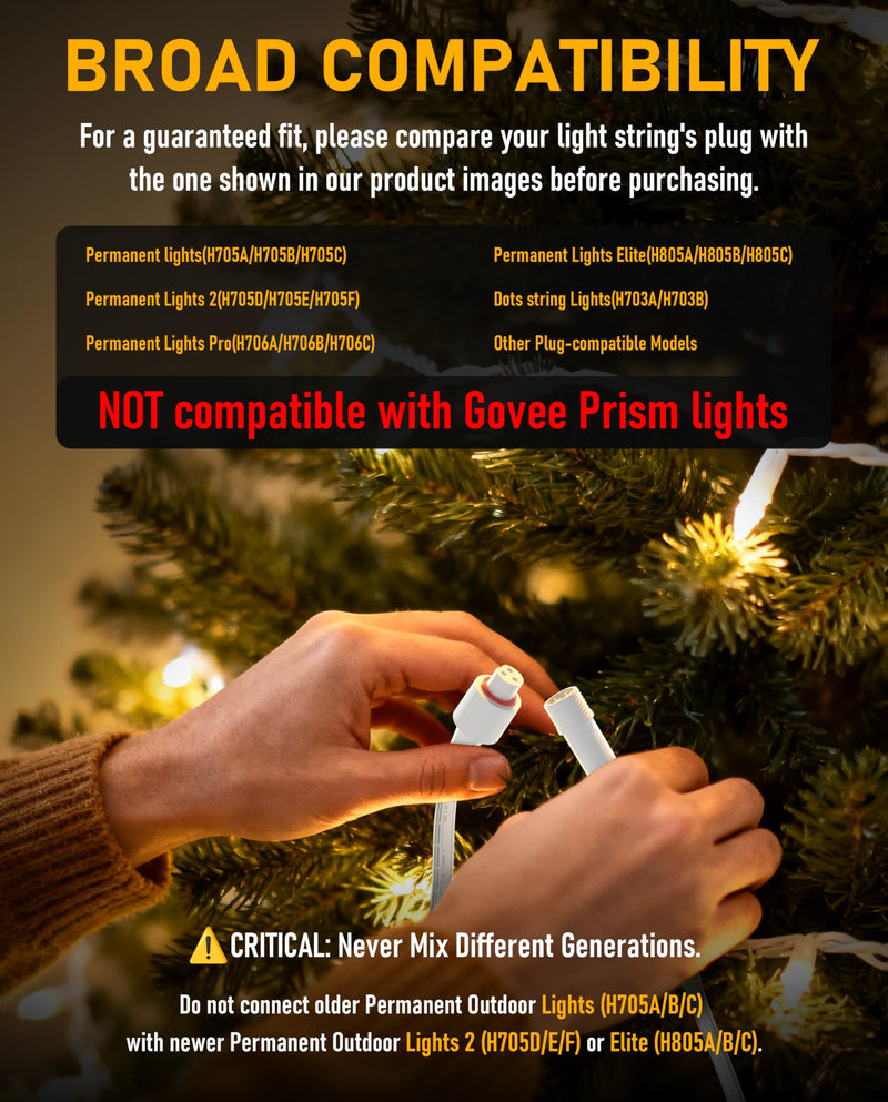 33FT Extension Cable for Govee Permanent Outdoor Lights 2/Pro, Dots String Lights, IP68 Waterproof 3-Pin Extension Cord Compatible with Govee H705A H705B H705C H706A H703A H703B H805A H805C, White 33 Foot Extension Cable