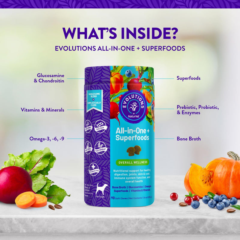 NaturVet Evolutions All-in-One + Superfoods 90ct Soft Chews for Dogs - Bone Broth, Superfoods Provides Nutritional Support for Healthy Digestion, Joints, Skin & Coat, Immune System, Overall Health 3.95 Ounce (Pack of 2) - PawsPlanet Australia