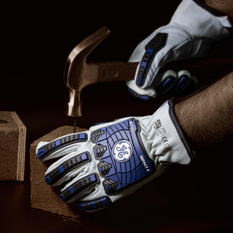 GE TPR Impact 2 Leather Gloves - A7 Cut Resistance & Protection, Needle Proof Driver Gloves for Enhanced Grip & Control, Safety Work Gear for Men, Construction, Gardening, Warehouse, Yard Work Large