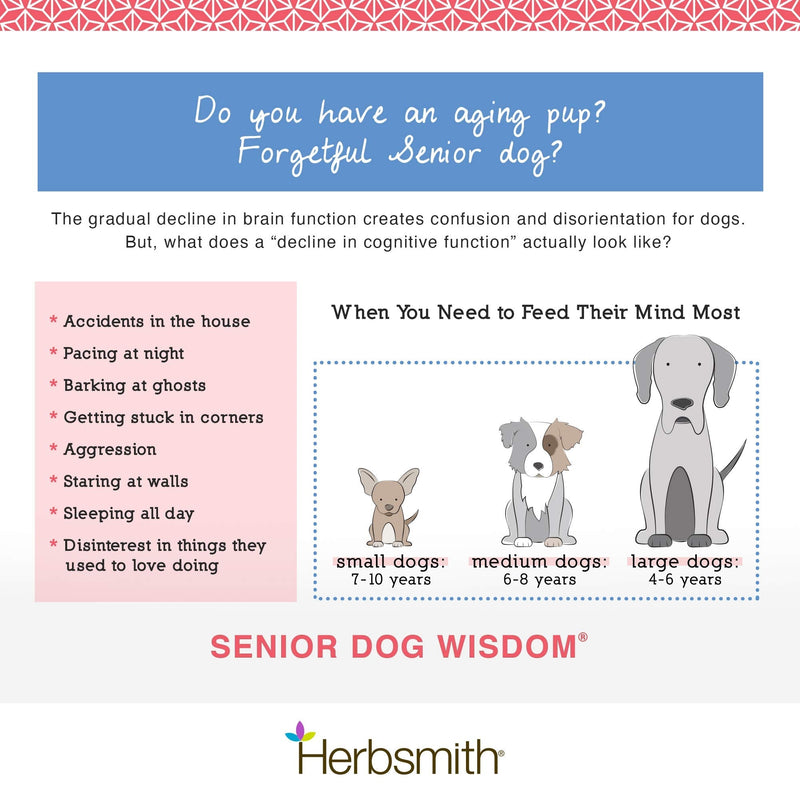 Herbsmith Senior Dog Wisdom – Dog Dementia Supplement – DHA for Senior Dog Brain Health - Senior Supplement for Dogs- 60ct Small Chews 60ct Small Chews (For Dogs Under 30lbs) - PawsPlanet Australia