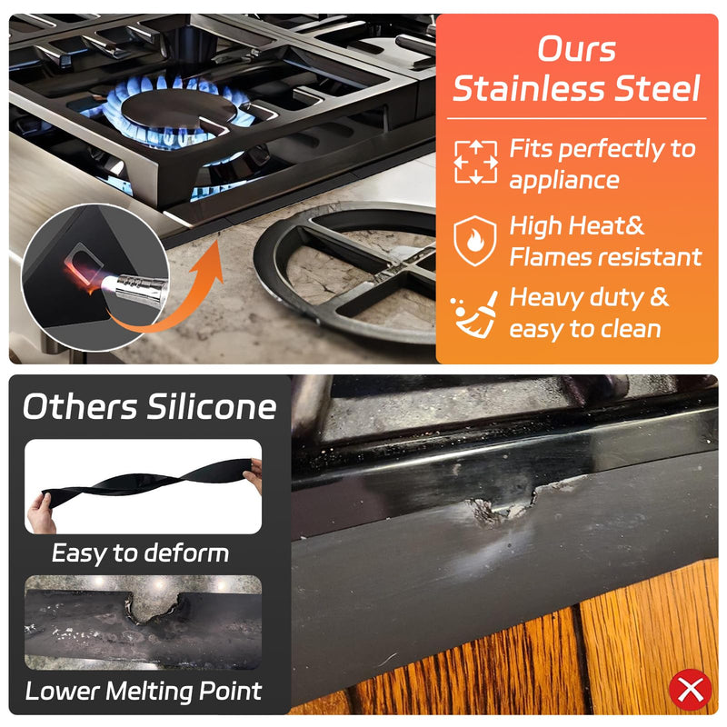 Stainless Steel Stove Counter Gap Cover (2 Pack), Stove Guard, Stove Gap Filler for Kitchen, Range Trim Kit, Easy Clean with Heat Resistant, Adjustable Length 13.8” to 27.6” Black