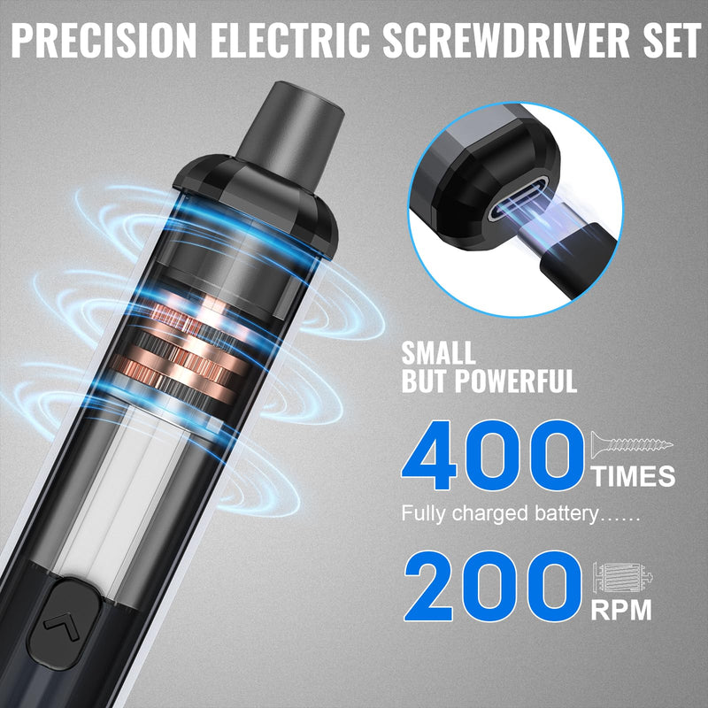 Mini Electric Screwdriver 3.7V, Cordless Screwdriver Set, Precision Electric Screwdriver 72-in-1 Magnetic Bits, Rechargeable Portable Repair Tool Kit for Electronics Laptops Glasses Clocks 72 Black