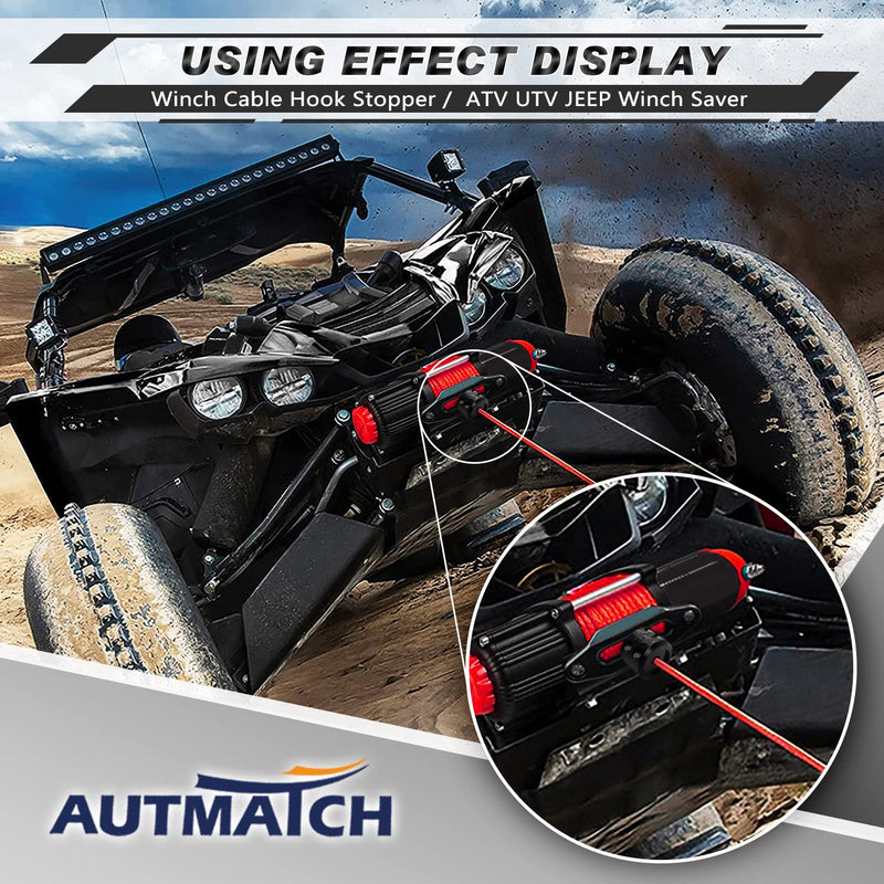 AUTMATCH Winch Cable Hook Stopper (2 Pack), Silicone Rubber Winch Stopper for Wire & Synthetic Rope, Winch Line ATV UTV, Shock Absorbent, Prevent Pulling Bounce and Abrasion, Black Winch Cable Hook Stopper - 2Pack