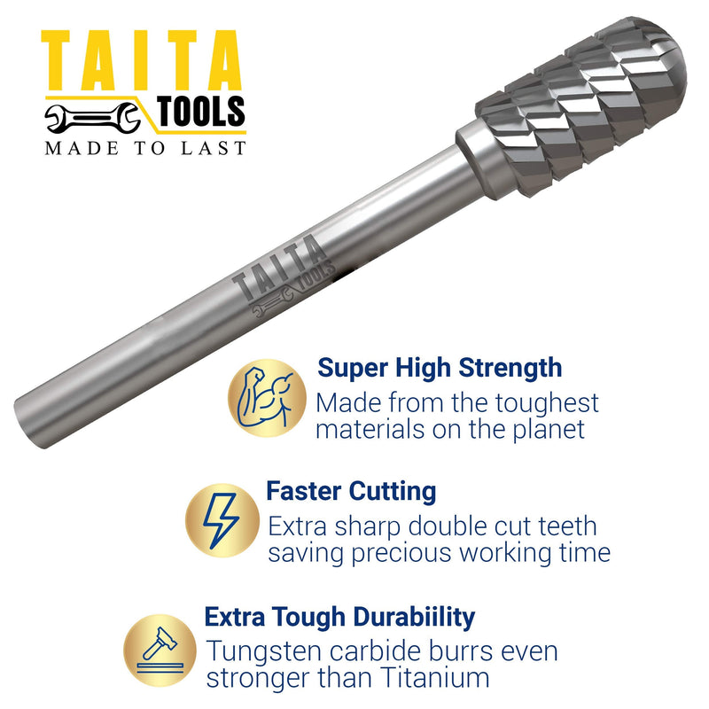 Carbide Burr 1/4" Shank, SF-3 Tungsten Double Cut Rotary Die Grinder Bits - Cutting Burrs for Milwaukee, Dewalt and Makita Die Grinder Accessories - Wood Carving Metal Working & Sturdy Storage Case