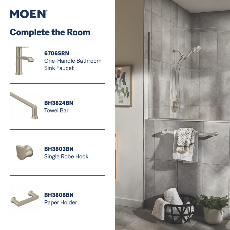 Moen Genta LX Pressure Balancing Eco-Performance Modern Shower Trim with Showerhead and Lever Handle, Posi-Temp Valve Required, Brushed Nickel, T2472EPBN