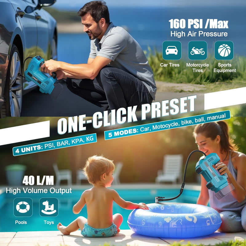 DIYtoolifz 160PSI Cordless Tire Inflator Compatible with Makita 18V Battery Blue-compatible With Makita