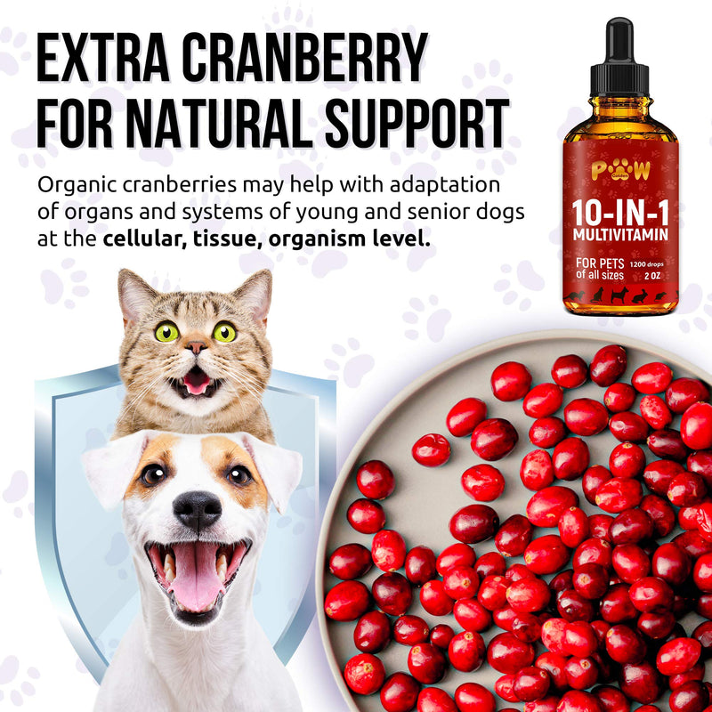 10 In 1 Cat & Dog Multivitamin - Hip & Joint Vitamins For Dogs + Vitamins C, D, B1-12 - Cranberry Supplement For Dogs & Cat Vitamins - Bladder, Kidney, Skin, Joint Support - Glucosamine Dog Supplement - PawsPlanet Australia