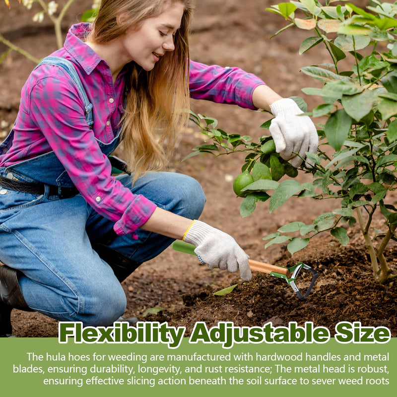 2 Pcs Mini Garden Hula Hoes for Weeding 17 Inch Long Stirrup Hoe Tools Scuffle Hoe Garden Tool for Lawn Yard Weeding Gardening with Wood Handle