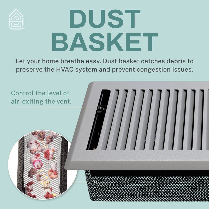 Home Intuition Contemporary Floor Vent Cover 4X10 Inch Floor Register with Mesh Cover Trap Heat and Air Walkable Metal Floor Vent for HVAC Duct, Light Grey Light Gray