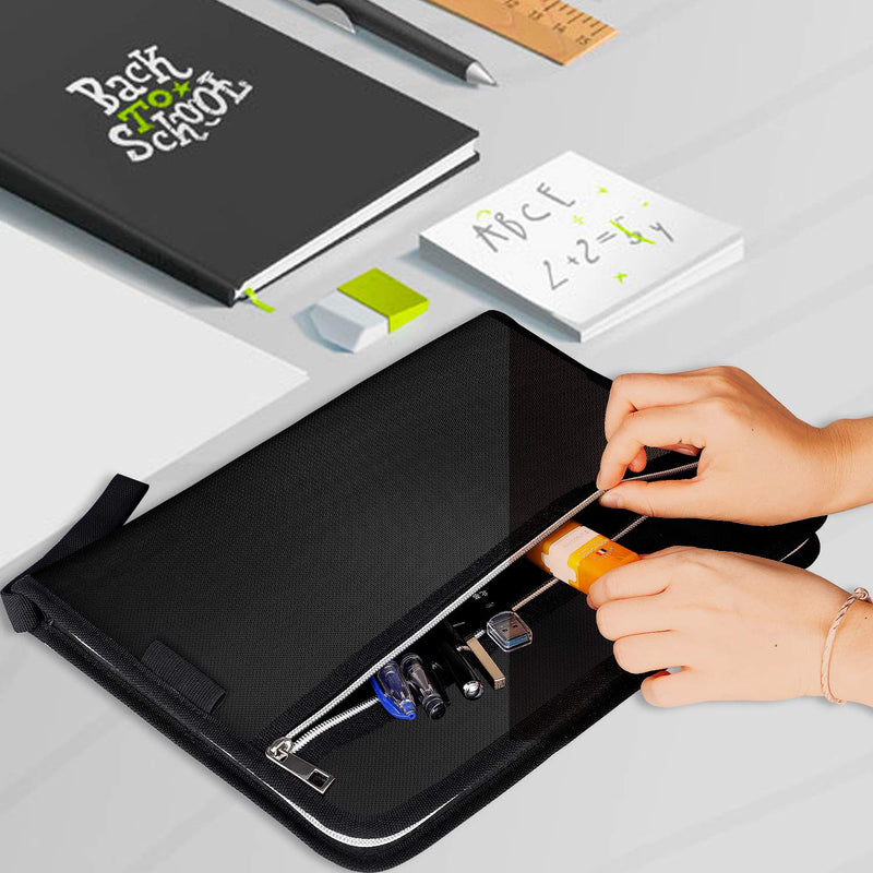 Tamfile Fireproof Waterproof Safe Expanding File Folder Accordion Document Organizer with 24 Pockets Portable Money File Bag Filing Holder and Lables/3Zippers A4 Letter Size (Black,14.3" 9.8") White