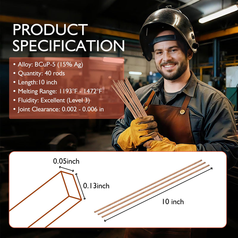 Brazing Rods,15% Silver Welding Rods 40 Sticks AWS BCuP-5 lder Copper Flat Brazing Alloys for HVAC, Air Conditioning, Electrical,Refrigerator 40PCS,BCup-5,15% Silver