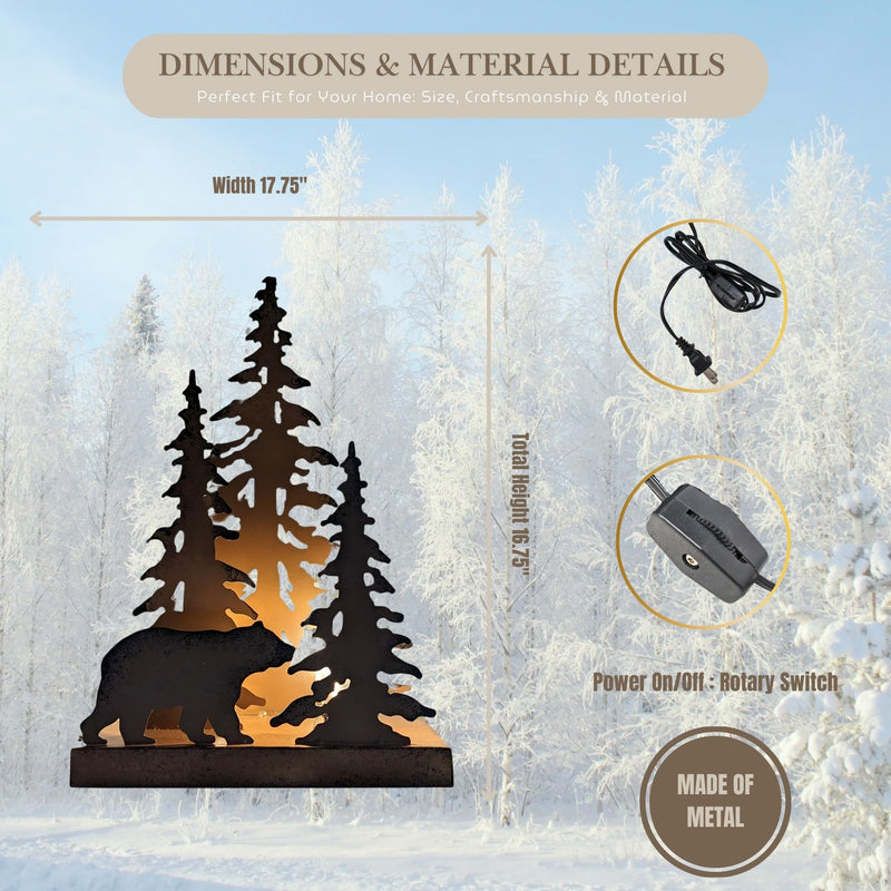Rustic Metal Bear Silhouette Table Lamp – Forest-Inspired Night Light for Cabin, Lodge, and Woodland Décor