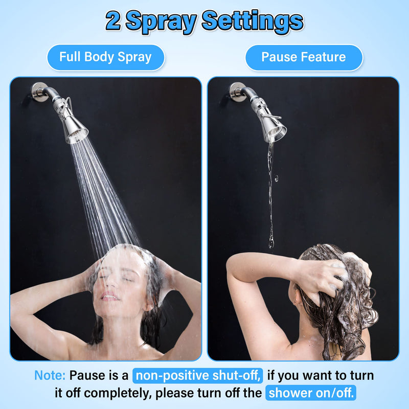 Enhon 2 Setting Pivoting Single Spray Shower Head with Shut Off Valve, Replacement for 52650-PK Compatible with Delta Shower, 2.5 GPM Brass Water Saving Shower Head 1 5/8" Diameter Spray Face(2 Pack)