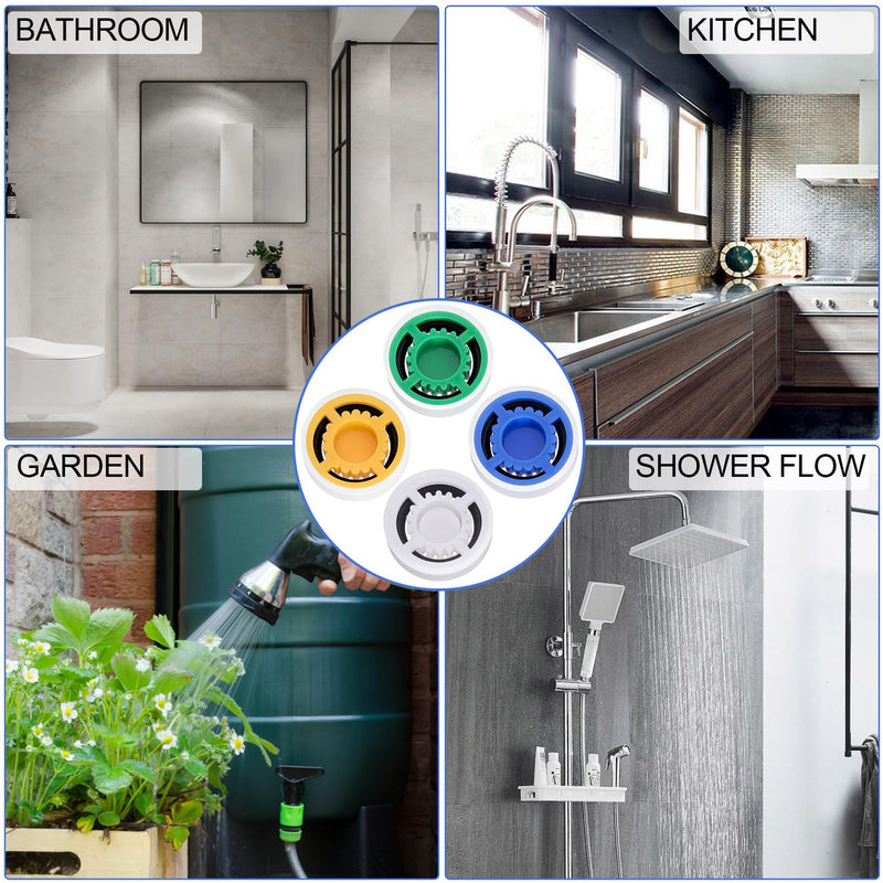 PAGOW 4 Pcs Shower Flow Restrictor, gpm 1.5 1.8 2.0 2.5 Shower Flow Reducer Limiter, Shower Head Water Saver Adapter Set for Handheld Shower, Bathroom, Toilet (0.56x0.54x0.21inch) [4pcs] gpm 1.5/1.8/2.0/2.5