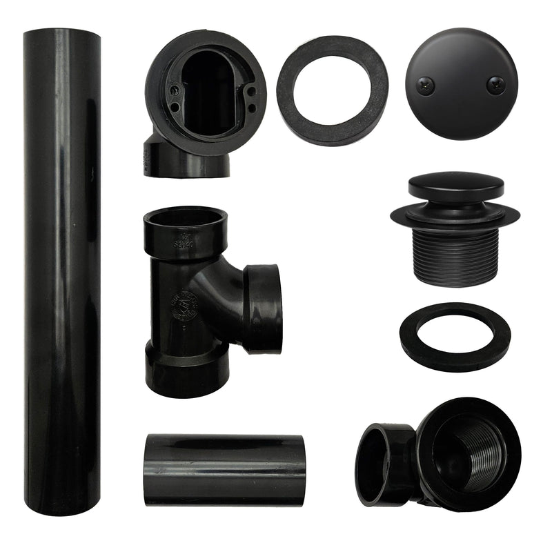 Westbrass A4931-62 1-1/2" x 12" Bath Waste & Overflow Assembly with Tip-Toe Drain Plug and 2-Hole Faceplate - Sch. 40 ABS Pipe, Matte Black