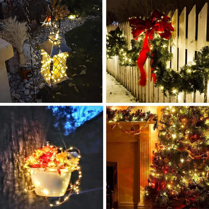 6-Pack Solar String Lights Outdoor, Extra-Long 600LED Christmas Fairy Lights Waterproof, Solar Twinkle Lights Copper Wire 8 Modes Fairy Twinkle Light for Xmas Tree Garden Party Wedding (Warm White) Warm White 6 Pack-600LED