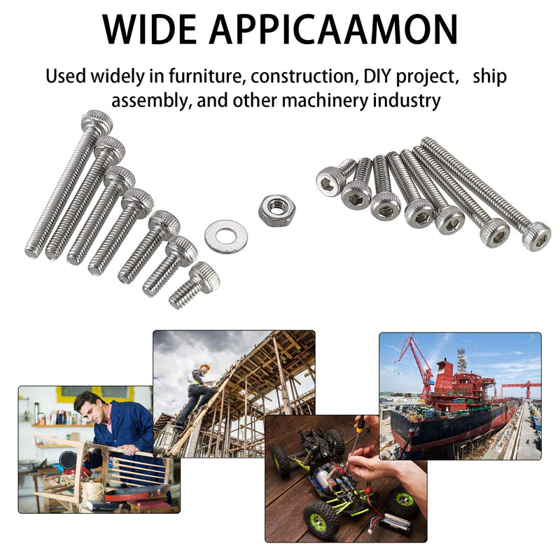 410Pcs Tiny Hex Socket Head Cap Screws Bolts, 304 Stainless Steel M2 x 4/6/8/10/12/16/20mm, Micro Allen Head Machine Screws, Nuts and Washers Kit with Hex Wrench, Fully Threaded Pitch: 0.4mm Silver-410Pcs M2 Socket Cap Head Screw-304