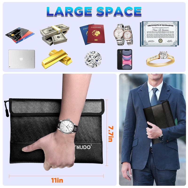 Fireproof Document Bag & Money Pouch - 5200°F Fireproof Money Bag for Cash, Passports, and Valuables - 11x7.7 Waterproof Small Fireproof Bag with Zipper for Home Safe Storage Medium Black