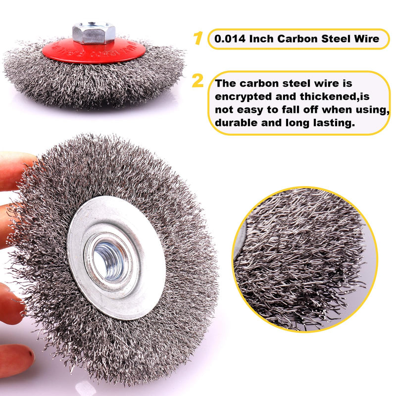 2 Pack 4 Inch Coarse Crimped Wire Wheel for 4 1/2 Angle Grinder,5/8 Inch-11 Threaded Arbor,0.014 Inch Carbon Steel Wire,Wire Brush for Rust,Corrosion,Paint Removal (2 Pack 4 Inch) 2 Pack 4 Inch
