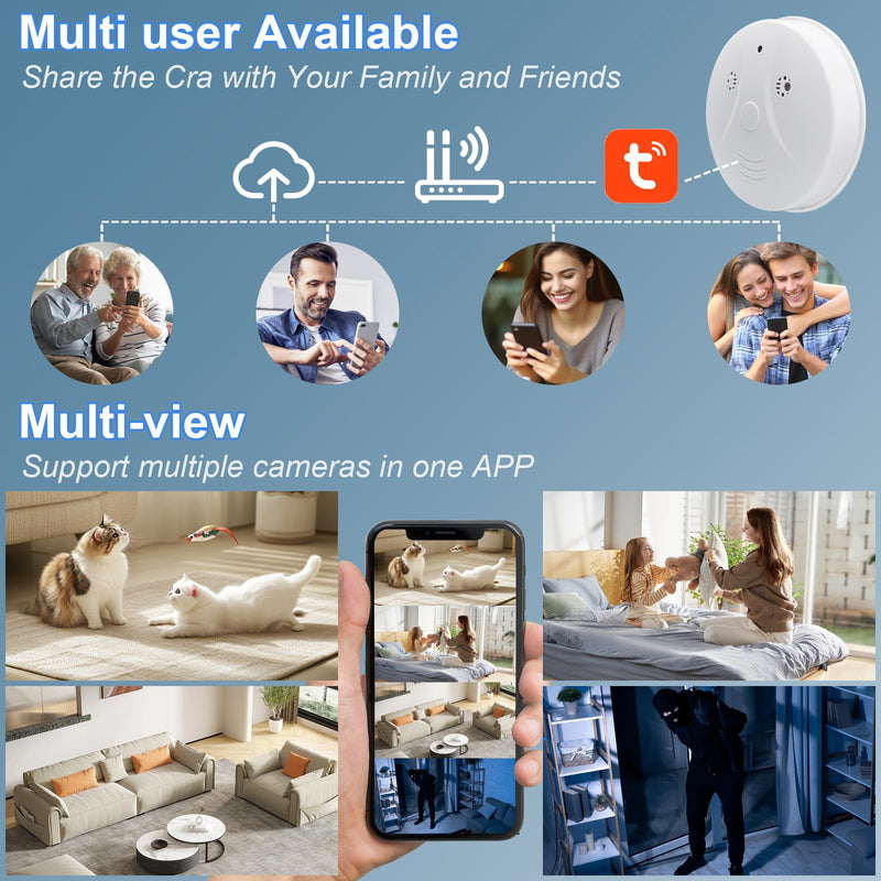Hidden Camera Smoke Detector Video Small Cam 1080P HD Wireless WiFi Camera with Night Vision & Motion Detection Indoor Security Camera