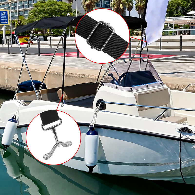 Adjustable Bimini Boat Top Straps 31–57 Inches with Snap Hooks 2PCS – Boat Tie Down Canopy Fit for Pontoon Sun Tracker Kayak Accessories – Marine Hardware Nylon Webbing, Pad Eye Awning Adjustment