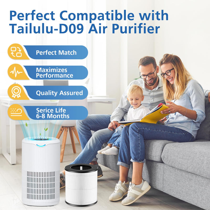 JORAIR D09 Replacement Filter for Tailulu Air Purifier Cleaner D09, 2 Pack
