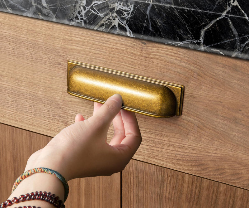 Goo-Ki 6 Pack Antique Brass Cup Pulls Zinc Alloy Kitchen Hardware,2-1/2 Inch Hole Center Channing Bin Cup Drawer Pull Handles for Cabinet Furniture,9632GT-64 2-1/2 Inch Hole Center