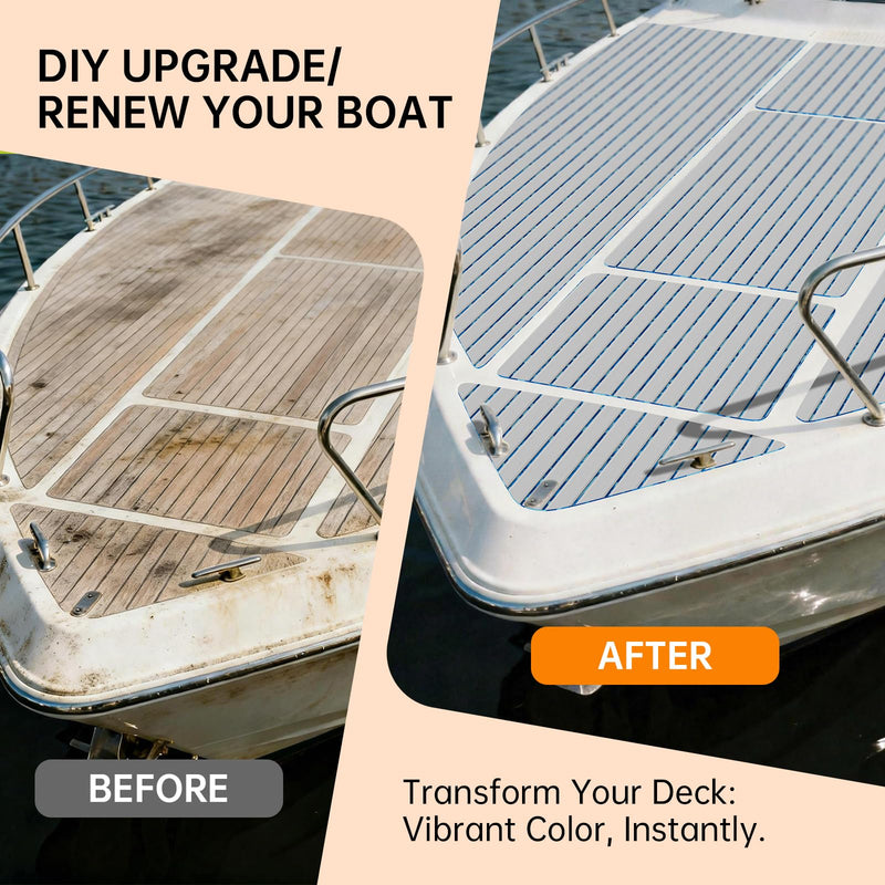 HZshark Boat Flooring EVA Foam Decking Sheet with 3M Self-Adhesive Backing, Non-Slip Marine Flooring for Boats Jon Boat Golf Cart Trailer Floor, DIY Cuttable Boat Deck Foam Teak Pad Grey with Ocean Seam Lines 47.2"x11.8"