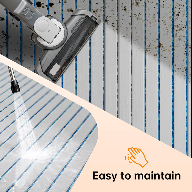 HZshark Boat Flooring EVA Foam Decking Sheet with 3M Self-Adhesive Backing, Non-Slip Marine Flooring for Boats Jon Boat Golf Cart Trailer Floor, DIY Cuttable Boat Deck Foam Teak Pad Grey with Ocean Seam Lines 47.2"x11.8"