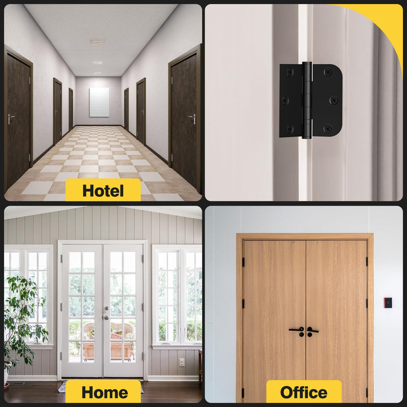 KOLET 3.5 Inch Ball Bearing Door Hinges,Square & 5/8" Radius Corner,3 Pack | Matte Black Exterior Door Hinges Heavy Duty Stainless Steel Hinges Smooth and Quiet Non Removable Pin 3 Pack