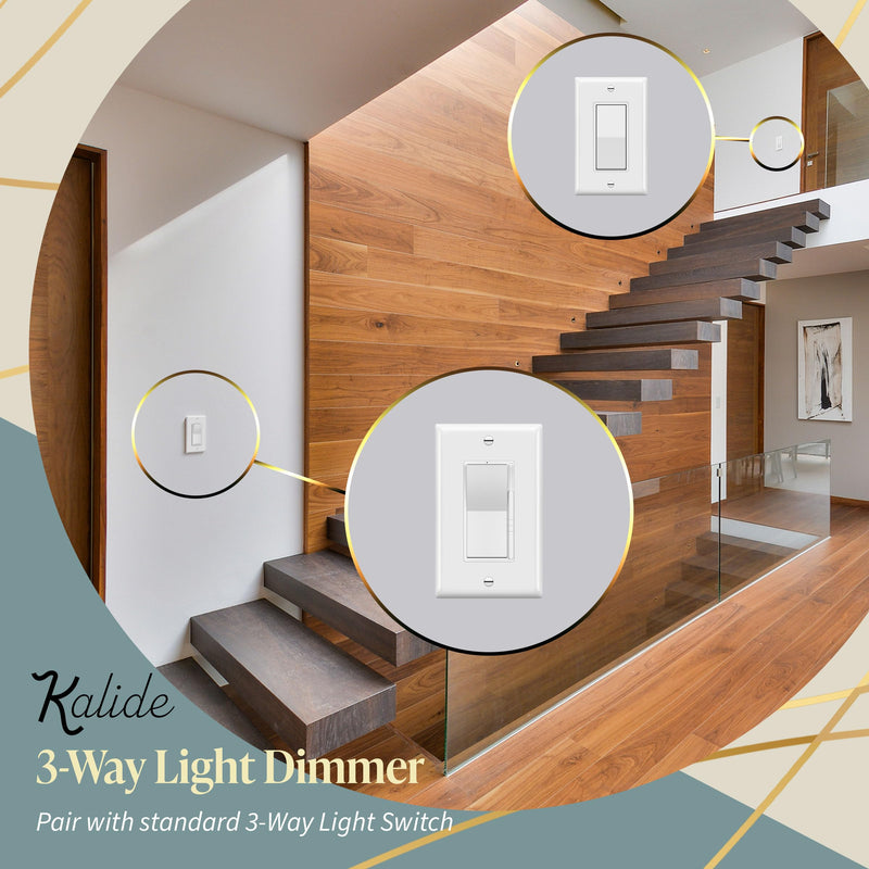 TOPGREENER Kalide Dimmer Light Switch, LED Dimmer Switch, Full Range Dimming, Single Pole/3-Way, 120VAC, 60Hz, 300W LED/CFL, Neutral Wire Not Required, Wall Plate Included, White 1