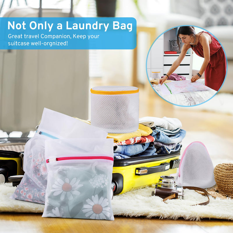 Ultimate 7 Pack 6 Size Mesh Laundry Bags Set for Delicates with AUTO-Lock Zipper, Lingerie Bags for Washing Delicates, Laundry Bags Mesh Wash Bags, Delicates Laundry Bag for Jeans,Blouse,Stocking,Bra White_Fine Mesh 1*XL+1*L+2*M+1*S+2*Bra Bags