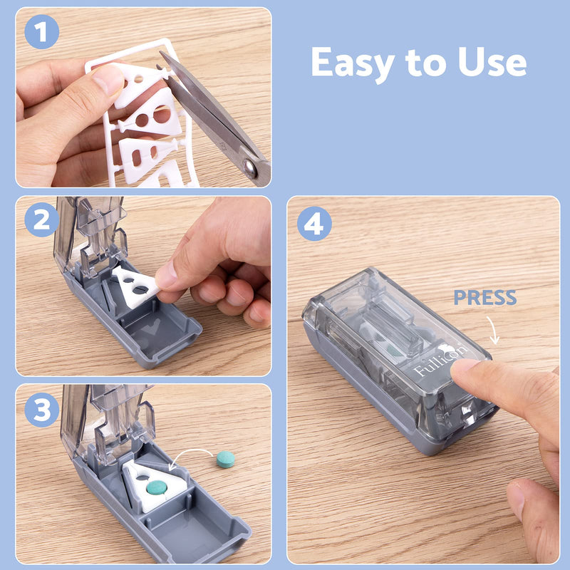 Fullicon Pill Cutter for Small or Large Pills, Pill Splitter with V-Shape Holder, Medicine Slicer with Sharp Blade,Tablet Splitter with Two Large Pill Organizers Grey