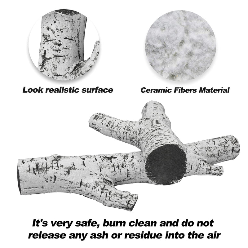 Stanbroil 4 Piece Set of Ceramic White Birch Wood Gas Logs