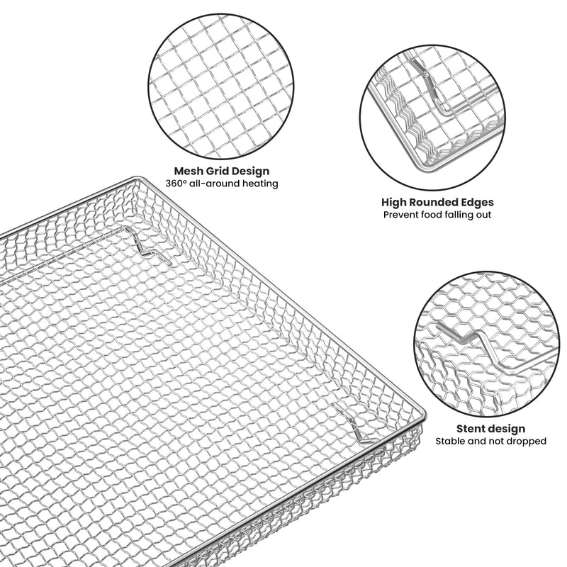 Stainless Steel Baking Tray Pan and Air Fryer Basket Compatible with Cuisinart Airfryer TOA-060 and TOA-065 for Cuisinart air fryer replacement parts with Cuisinart Airfryer models TOA-060 and TOA-065