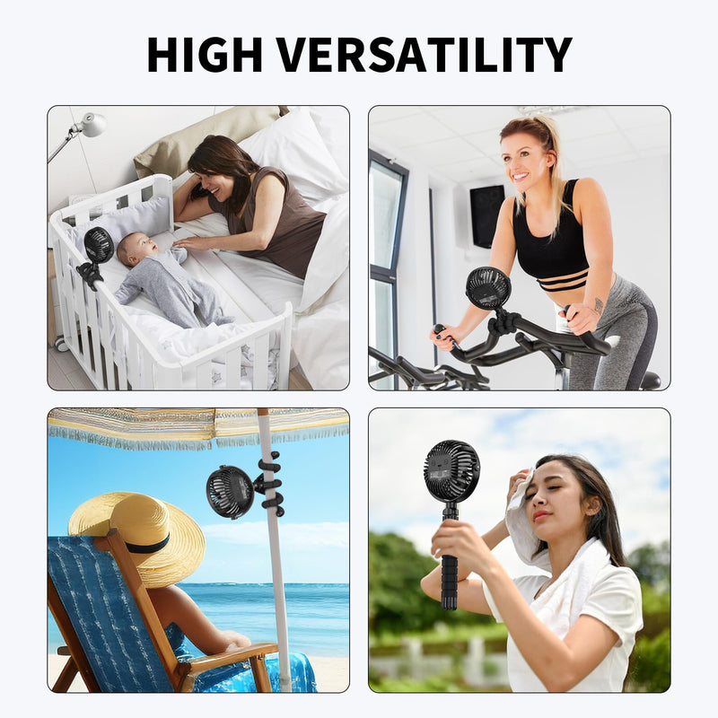AMACOOL Battery Operated Stroller Fan, Baby Travel Essentials for Beach Disney, Newborn Boy & Girl Showers Gifts Registry Search, Rechargeable Clip On Fan for Car Seat Wagon Crib Bike Treadmill Black
