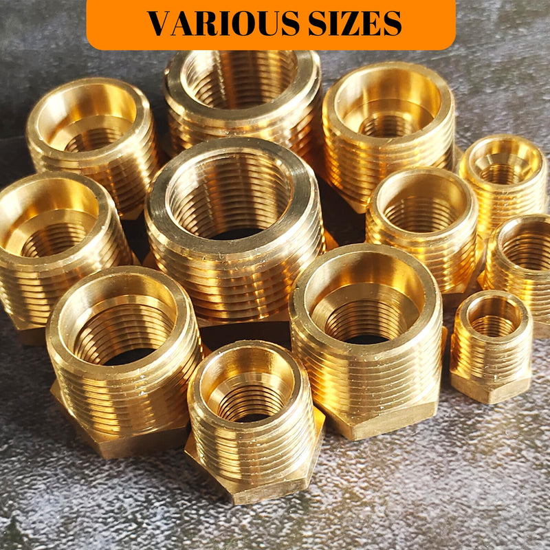 2 Pcs Brass Bushing 3/8" Male to 1/4" Female, 3/8" to 1/4" NPT Adapter Hex Brass Reducing Pipe Adapter Fitting Pipe Hose Tube Adapter Convert NPT 3/8" male to 1/4" female