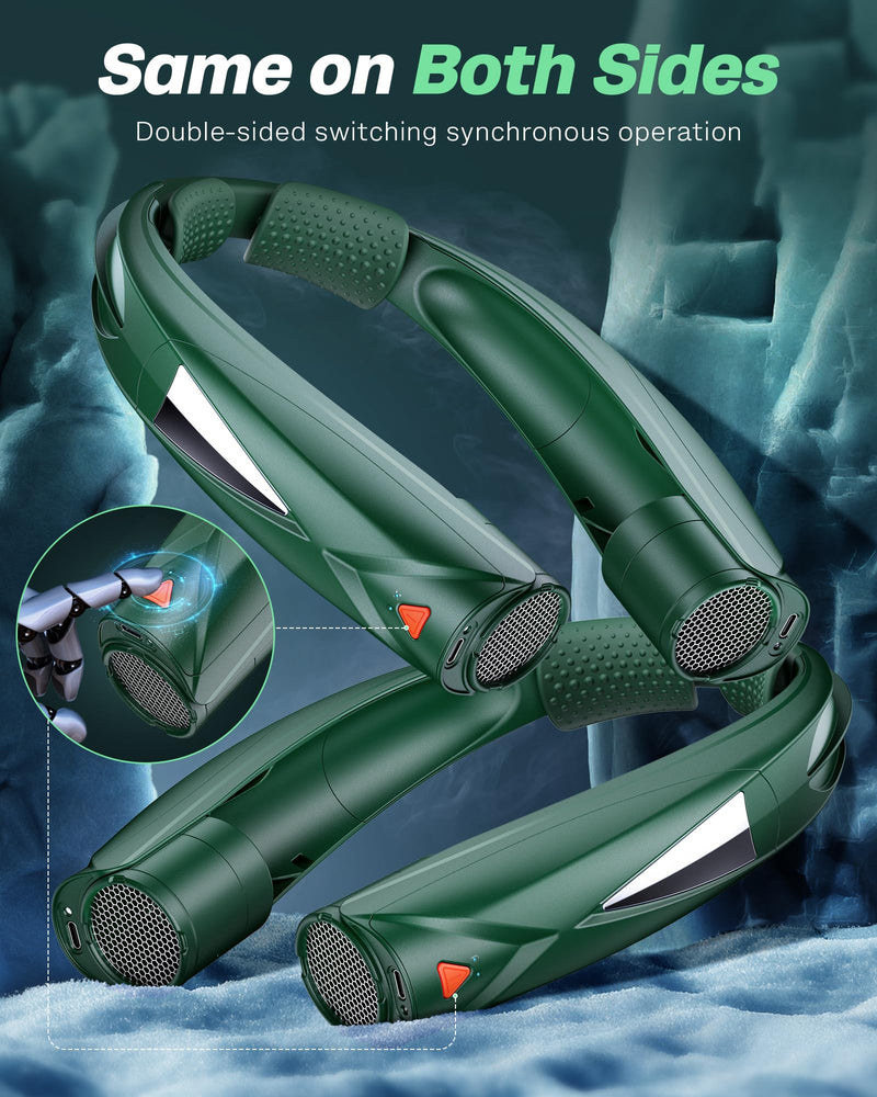 Portable Neck Fan - with LED Book Light, 6-20 Hrs Long Battery, 6-Speed Adjustable, USB-C Rechargeable, Ultra Quiet, Hands-Free Personal Cooling for Men Women Outdoor Indoor Green