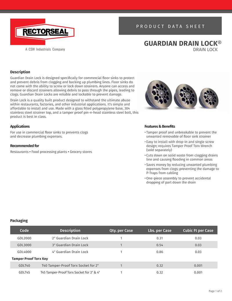 RectorSeal Guardian Drain Lock GDL4000 Commercial Floor Sink Locking Strainer, 4 Inch
