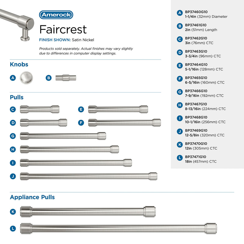 Amerock 12" Faircrest Satin Nickel Appliance Pull 12 Inch (305 mm) Center-to-Center