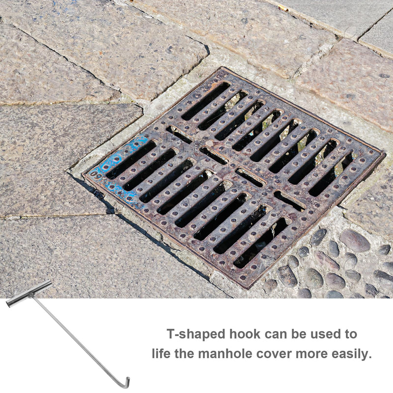 GANAZONO Stainless Steel Manhole Cover Hook Metal T-Hook Storm Drain Cover Hooks Tool Hooks Drain Cover Lifting Hooks Rolling Door Hook 38X16.2CM