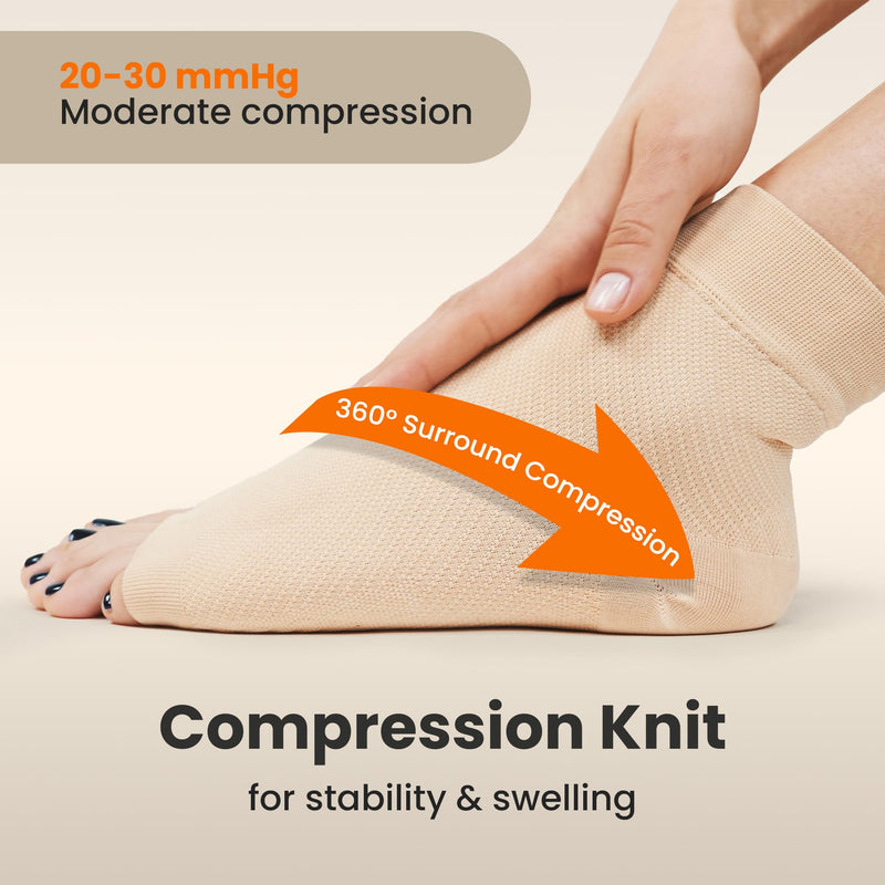 KEMFORD Ankle Compression Sleeve - Plantar Fasciitis Braces - Open Toe Compression Socks for Swelling, Sprain, Neuropathy, Foot Arch Support for Men and Women - 20-30mmhg, L, Beige L (20-30 mmHg) - NewNest Australia